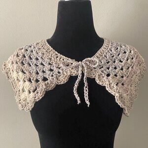 Handmade Crochet Muted Grey Pink Cream Cotton Acrylic Collar Neckwear Accessory